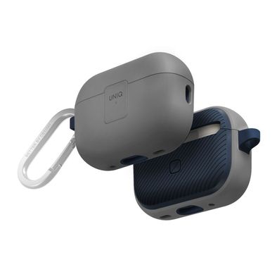 UNIQ Clyde Airpods Pro 2nd Gen Case, Hybrid Dual Layer Design, Premium Aluminum Carabiner, Wired and Wireless Charging - Gray