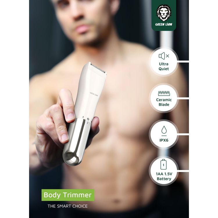 Green Lion Mini Body Trimmer with Ceramic Blade Material, AA Dry Battery, IPX6 Waterproof, Ultra-Quiet - White