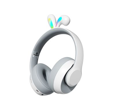 سماعات بورودو ساوند تك اللاسلكية للأطفال مع آذان أرنب وأضواء LED، مكبر صوت 40 مم، صوت آمن بحد أقصى 85 ديسيبل، وقت تشغيل يصل إلى 57 ساعة، إصدار بلوتوث 5.3، وقت محادثة يصل إلى 40 ساعة، منفذ شحن USB-C - رمادي