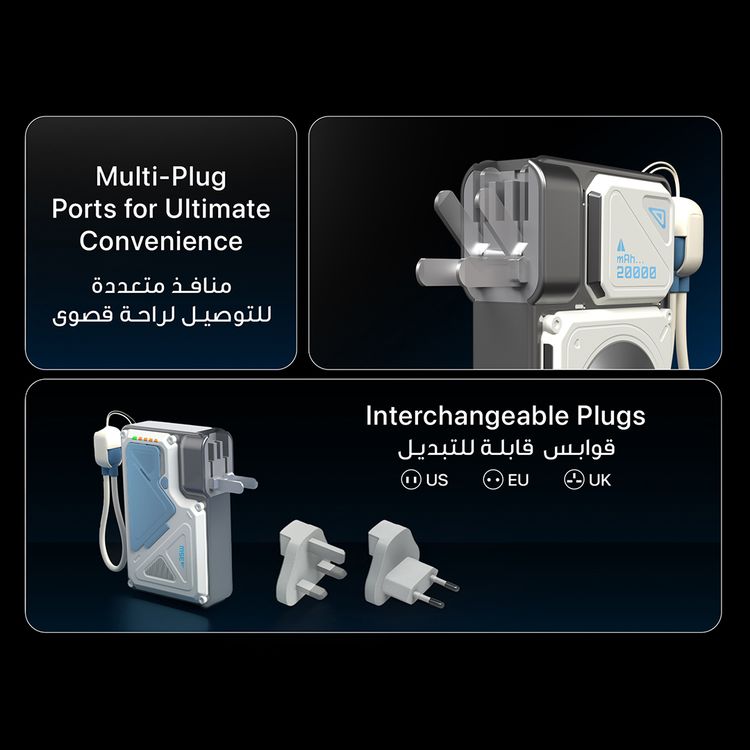 بنك طاقة ماج سيف من باورولوجي، سعة 20000 مللي أمبير/ساعة، مع شاحن حائط، PD 35 وات، شاحن لاسلكي 15 وات، حامل عند الطلب، منفذ USB-A وUSB-C وMicro، مقابس قابلة للتبديل في الولايات المتحدة/الاتحاد الأوروبي/المملكة المتحدة، شاشة LED رقمية - أبيض