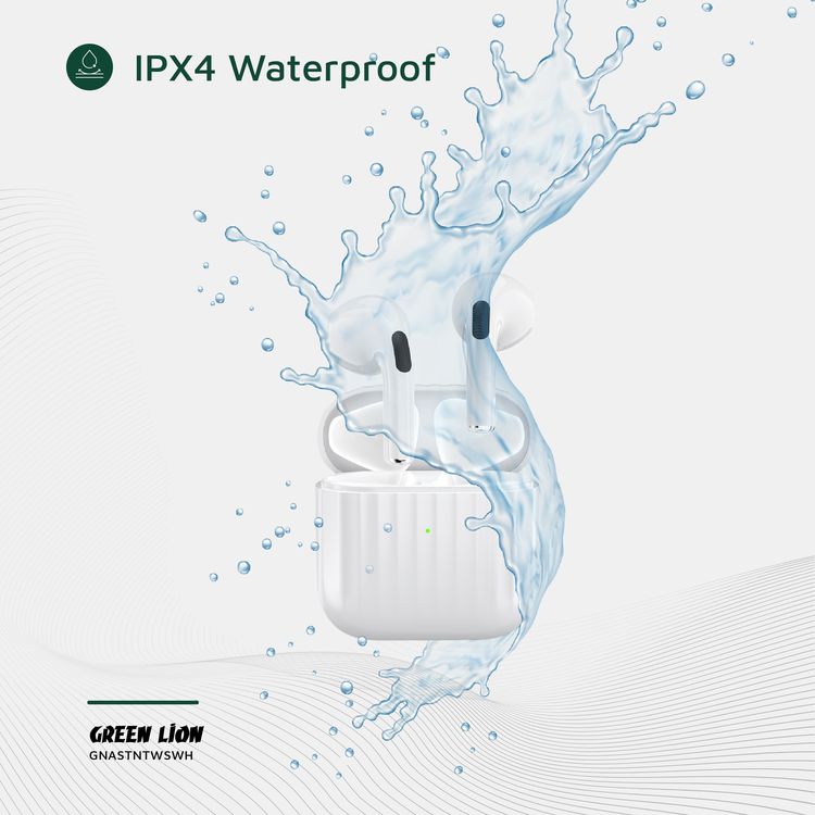 Green Lion Austin True Wireless Earbuds with Built-in Microphone, HiFi Sound, Dual-Mic, Touch Control, Voice Assistant, Type-C Charging, 3 Hours Playtime - White