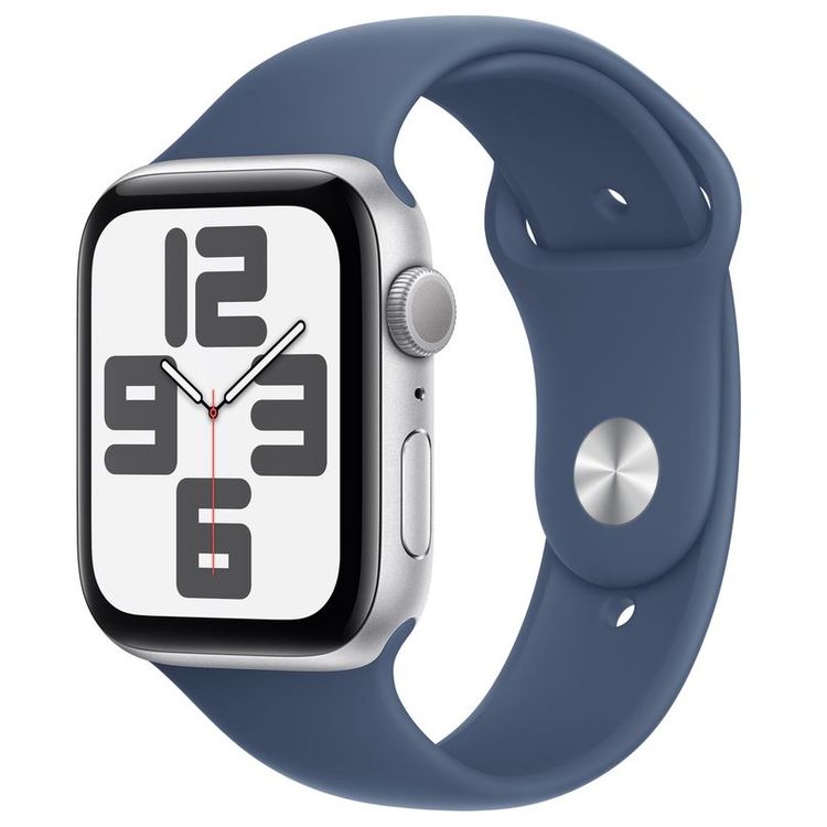 Apple Watch SE 2024 GPS 40mm Silver Aluminum Case with Denim Sport Band, S/M - Silver