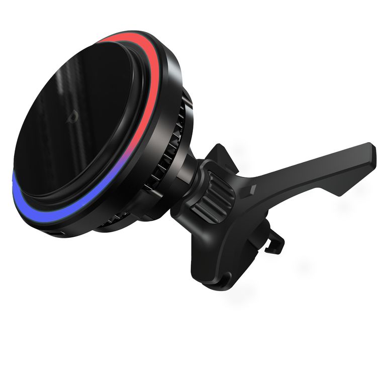 Powerology Qi2 Standard Round Magsafe Fast Charger with Airvent & Suction Mount, 15W Output, Semiconductor Cooling, RGB Light - Black