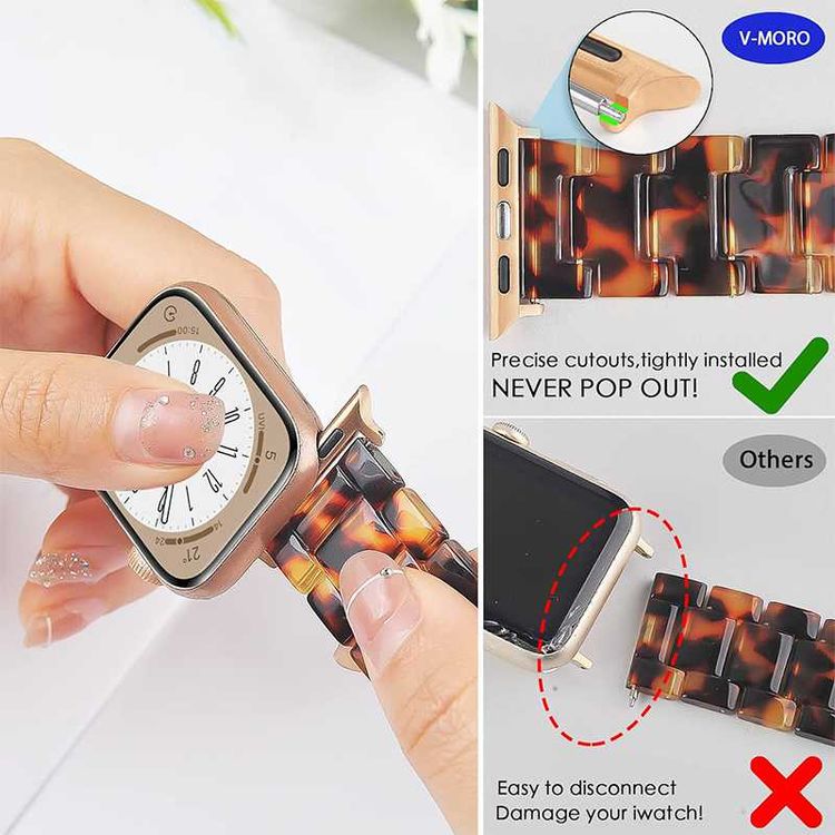 Green Lion Marble Watch Strap for Apple Watch 42/44/45/49mm, Double-lock Folding Buckle, Water Resistant, Easy Installation, Stainless Steel Connector - Amber