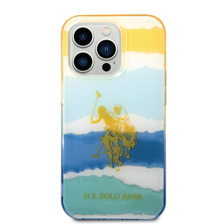 USPA PC/TPU Case with Blurred Stripes & Horse Logo iPhone 14 Pro Max Compatibility - Yellow