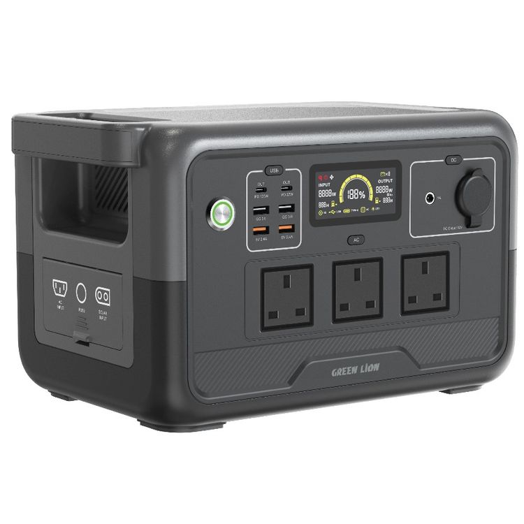 محطة الطاقة Green Lion PGX800 بسعة بطارية 30000mAh، مع ضوء LED ثلاثي الوضعيات، وأمان متعدد الطبقات، وشاشة LCD كبيرة، ومدخل AC بقوة 600W، وType-C PD بقوة 100W - أسود.