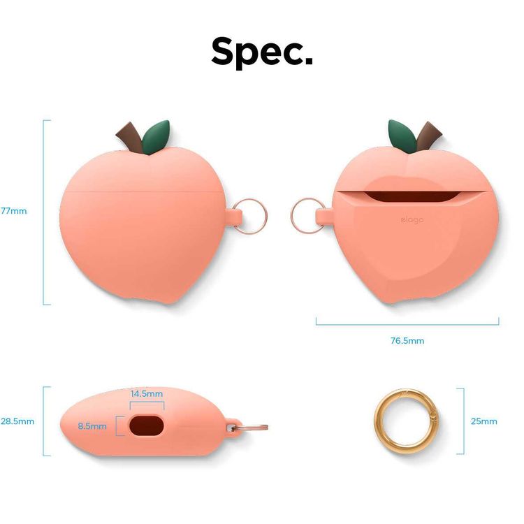 Elago Peach Hang Case Compatible with Airpods 1 & 2, Flexible,Shock-Resistant, Scratch Proof & Drop Proof, Easy Access to All Ports, w/ Carabiner to Safely Attach Anywhere - Peach