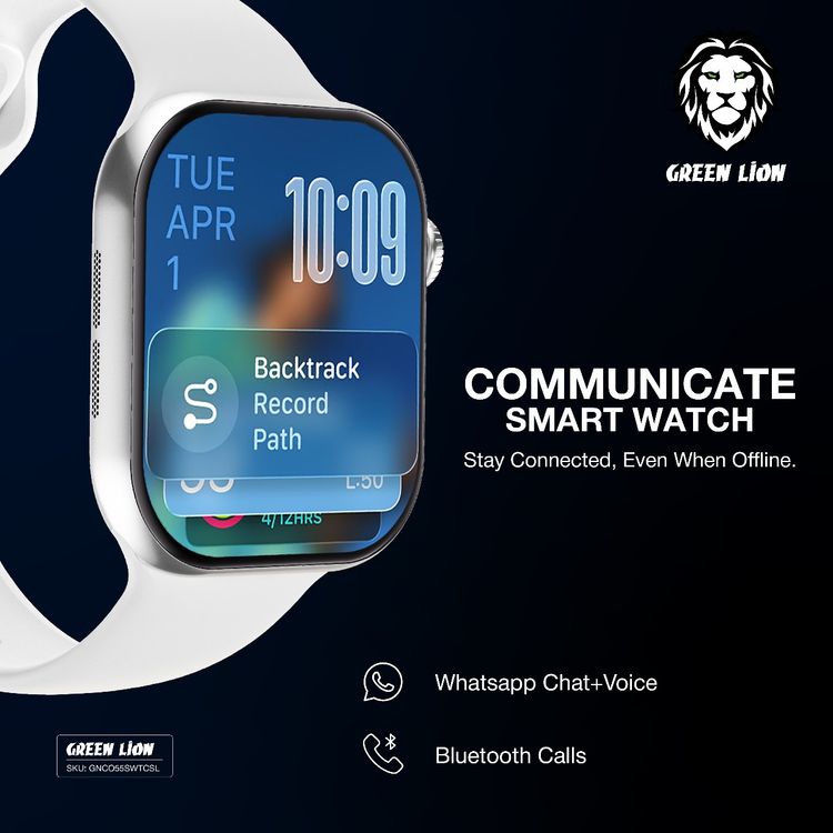 Green Lion Communicate Smart Watch with 2.07" IPS Dispaly, 380mAh Battery Capacity, Wireless Charging, AI Voice Assistant, 1GB Flash, 3-5 Days Working Time - Silver