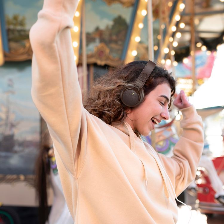 Porodo Wireless Stereo Headphones with Leather-Finish, 40mm Speaker Diameter, Up to 20 Hours Play Time, 10m Transmission Distance, 180 Hours Standby Time, TF Card Support, Stereo Sound Quality - Brown