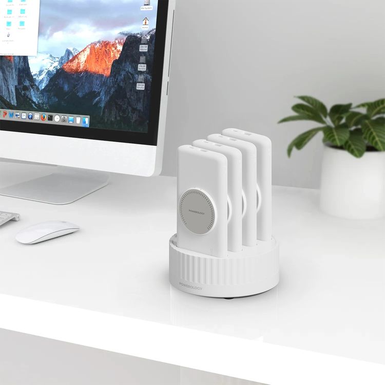 Powerology 4-in-1 Power Station with 10000mAh Battery Capacity, Built-In Cable, Rapid Re-Charging Station, 20W Power Delivery, 15W Wireless Output, Built-in Safeguards - White