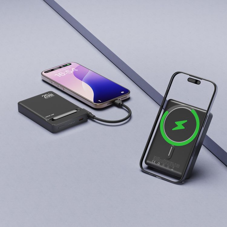 Green Lion Bond Power Bank 10000mAh with Safety Protections, Durable Braided Cable, Strong Magnets , Detachable Type-C Cable, Built In Stand, MagSafe Compatibility, Ultra-Slim Design - Black