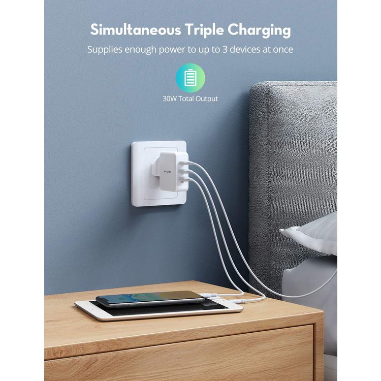 RAVPower 3-Port USB Wall Charger 30W UK - White