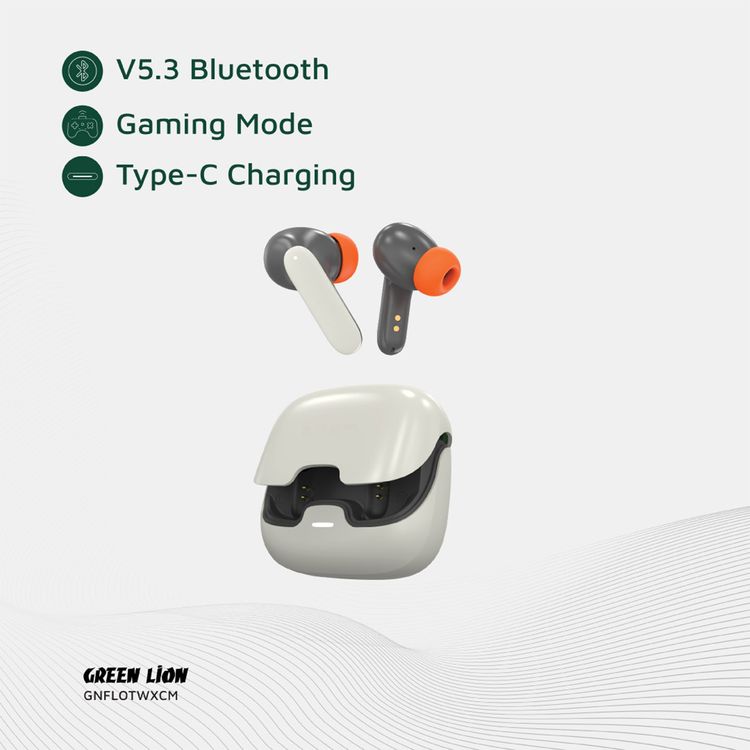 Green Lion Florence True Wireless Earbuds with Touch Control, Low Latency Mode, Voice Assistant, Quad -Mic with ENC Technology, Gaming Mode, Up to 6 Hours Play Time, 100 Hours Standby Time, Type-C Charging Port, Above 10m Transmission Range - Cream