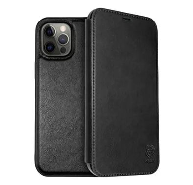 Green Lion Folio PU Classic Wallet Booktype Leather Case with Card Holder, 360 Protection, Shock Absorption, Magnetic Closure (iPhone 12 Pro Max 6.7") - Black