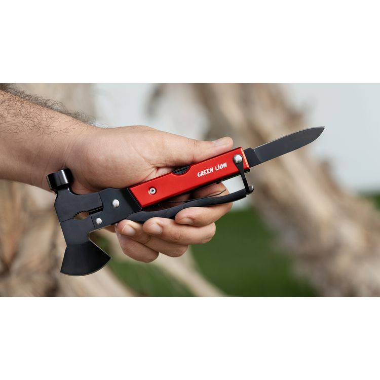Green Lion Storm Breaker Multi-Tool Axe with Stainless Steel 420 Material, 13 Functions in One, Sharp Edge, Easy to Carry & Durable - Red