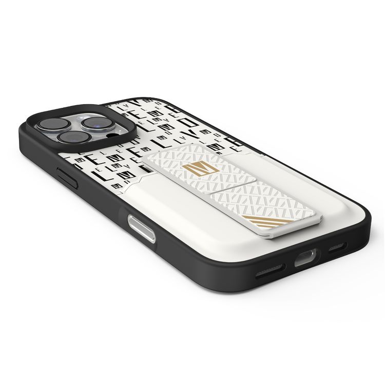 حافظة Levelo Morphix Gripstand مع حامل بطاقات لهاتف iPhone 16 Pro Max، حامل بطاقات مدمج، زوايا مقاومة للصدمات، ملمس نحيف بدون غطاء، حافة كاميرا مرتفعة، مادة فائقة المتانة - أبيض