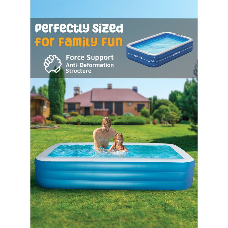 Green Lion Inflatable Swimming Pool with 1000L Water Capacity, Large, PVC, Fits 7-9 People, Suitable for 3+ Years Old, Sun Protection, Force Support, Odorless - Blue