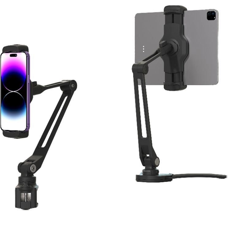 Powerology Quick-Release Multi Mounting Phone & Tablet Holder, 360° Head Rotation, Long Swivel Arm - Black