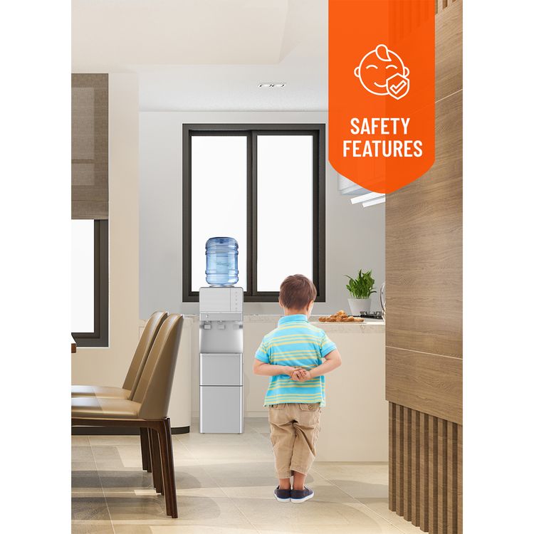Porodo Lifestyle Water Dispenser & Ice Maker with 5°C - 10°C Cold Water Temperature, Child Safety Lock, Energy Efficient, Top Load Design, 9 Pieces of Ice per Cycle - Silver