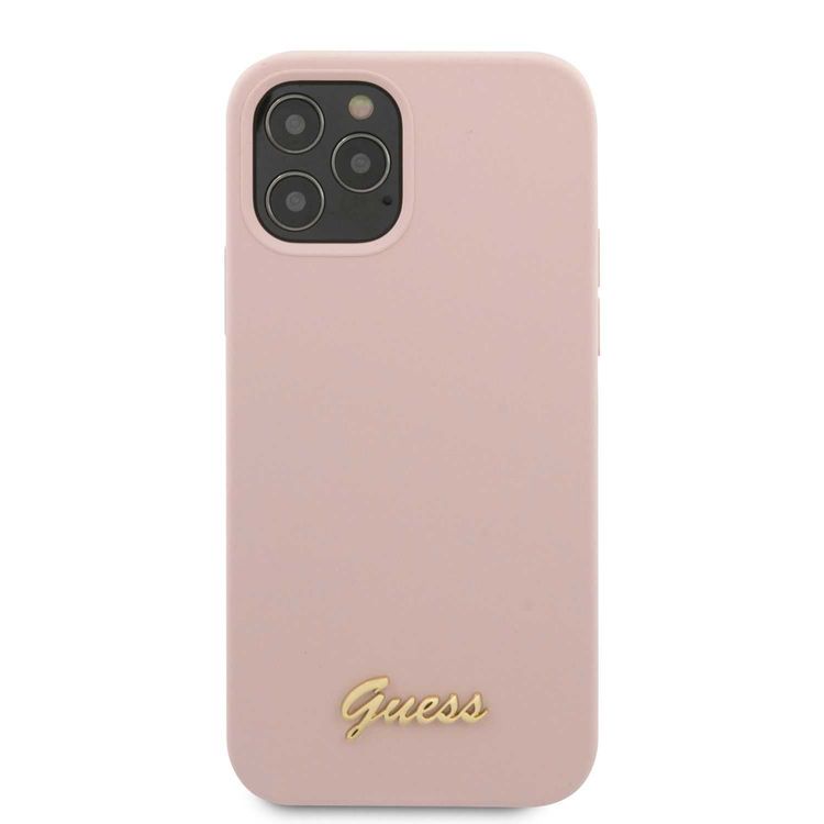 CG Mobile Guess Liquid Silicone Case with Metal Logo Compatible for iPhone 12 / 12 Pro (6.1") Premium Silicone Case, Shock & Scratch Resistant, Easy Access to All Ports - Pink