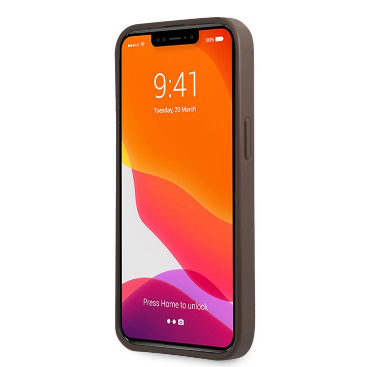 CG MOBILE Guess PC/TPU 4G PU Case with Bottom Stripe Metal Logo Compatible for iPhone 13 (6.1") Anti-Scratch, Easy Access to All Ports, Shock Absorption