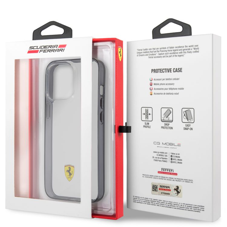 CG MOBILE Ferrari Transparent Case Print Logo Compatible for iPhone 13 Pro Max (6.7") Scratches Resistant, Easy Access to All Ports, Drop & Shock Absorption Protective Back Cover Suitable with Wireless Charging Officially Licensed