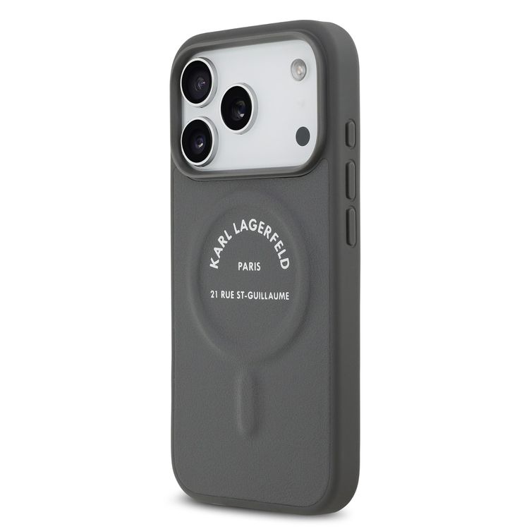 Karl Lagerfeld MagSafe PU Case with Karl RSG Logo Buttons for iPhone 17 Pro Max, Slim Profile, Easy Snap-On, Sustainable Packaging, Comfortable Grip, Drop Protection, Lightweight Design - Gray