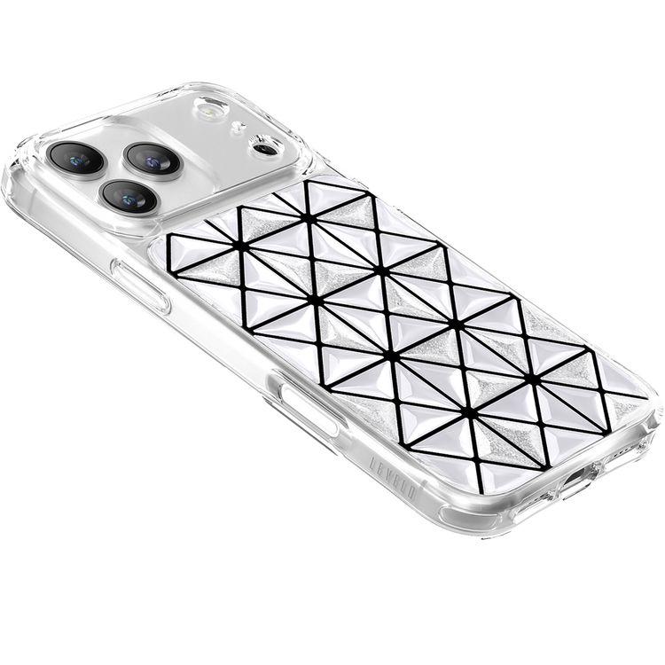 Levelo Hexa 3D Geometric Case for iPhone 17 Pro Max, Impact-Resistant Corners, Raised Bezels for Camera & Screen, Shock-Resistant Bumper, Ever-Clear Technology, Drop-Tested - White