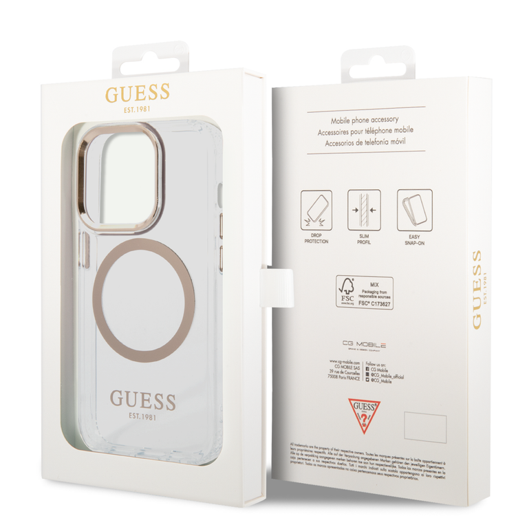 Guess Magsafe Compatibility Transparent Outline iPhone 14 Pro Max Compatibility - Gold