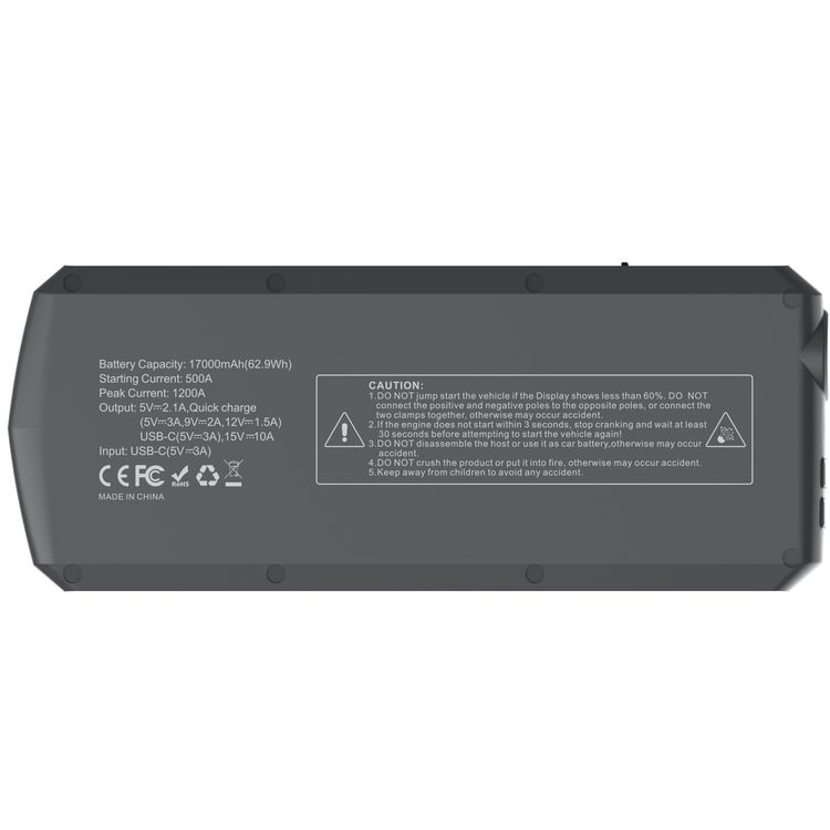 Powerology باور بانك 16000 مللي أمبير في الساعة PD 18 وات QC3.0 مع مشغل طوارئ 12 فولت، وقت شحن 3 ساعات، مخرج USB-C وUSB-A، شحن سريع، مصباح يدوي LED، شاشة LCD، محمول - أسود