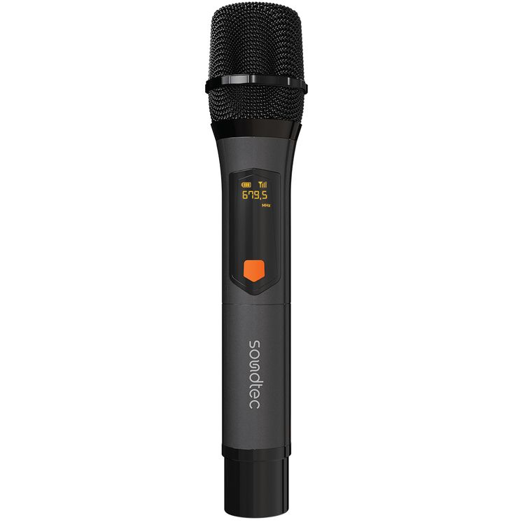 Porodo Soundtec Duo Aluminum Rechargeable Wireless Microphone with Digital Display, High-Quality Sound, 2 Channels, Unidirectional Polar Pattern, DSP Regulating Methods, 25 Meters Receiving Distance - Black
