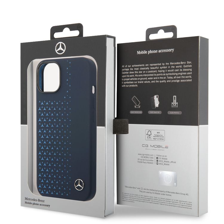 Mercedes-Benz Liquid Silicone Case with Gradient Star Horizontal Pattern iPhone 14 Plus Compatibility - Navy