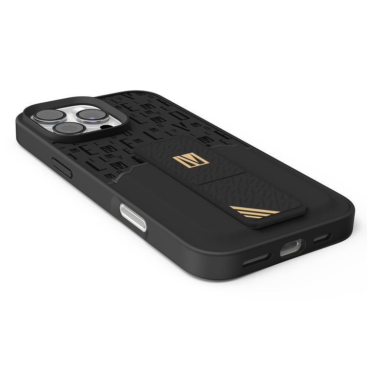 حافظة Levelo Morphix Gripstand مع حامل بطاقات لهاتف iPhone 16 Pro، حامل بطاقات مدمج، زوايا مقاومة للصدمات، ملمس نحيف بدون غطاء، حافة كاميرا مرتفعة، مادة فائقة المتانة - أسود