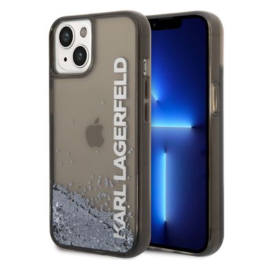 Karl Lagerfeld Liquid Glitter Elong Silicone Case Protector Compatible with iPhone 14 - Black