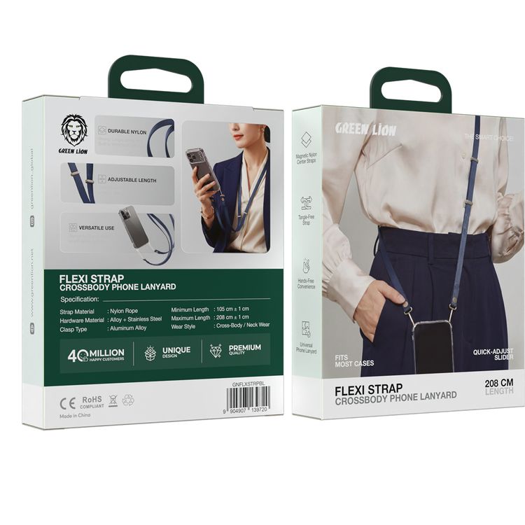 Green Lion Flexi Strap Crossbody Phone Lanyard with Magnetic Nylon Center Straps, Tangle-Free Strap, Hands-Free Convenience, Universal Phone Lanyard, Durable Nylon, Adjustable Length, Versatile Use, Quick-Adjust Slider - Blue