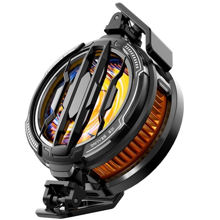 مبرد هاتف لاسلكي للألعاب بشحن لاسلكي، مروحة عالية السرعة، تبديد فعال للحرارة، إضاءة LED RGB، مشابك قابلة للإزالة والدوران - أسود