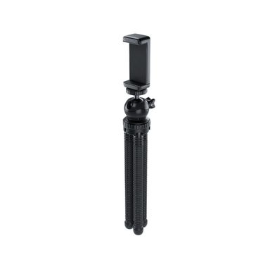 Green Lion Flexible Tripod with Foam Grips, ABS + TPR & Aluminum Material, 3kg Load Capacity, 360° Rotation, Flexible Legs, 2-Angle Adjustable, Pan & Tilt Functions - Black