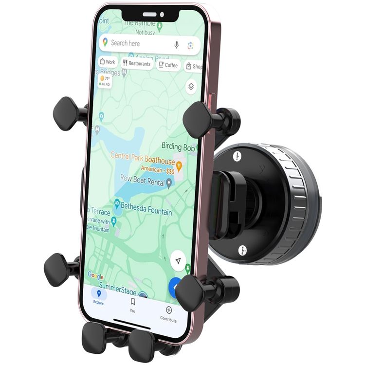 Porodo Blue Universal Phone Mount with Vacuum Suction, Secure Phone Grip, 360° Rotation, One-Handed Operation, Flexible Viewing Angle, ABS & Silicone Materials - Black