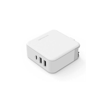 RAVPower 3-Port USB PD Wall Charger 65W + Quick Charge 3.0 UK, Multi-Port Fast Charging Adapter, Charging and Data Transmitter, Over-Heating Protection - White