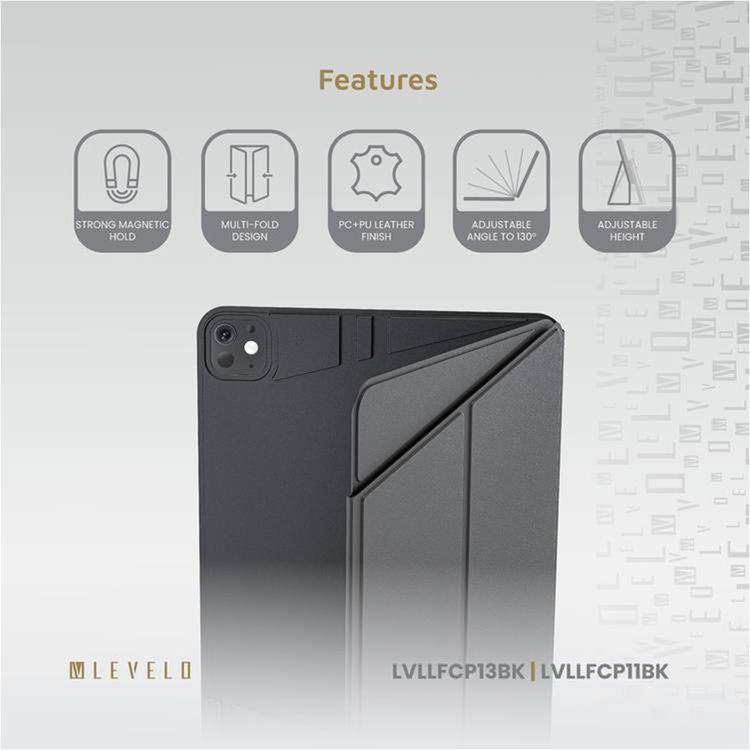 Levelo Luxora Folio Case for iPad Pro 11", Strong Magnetic Hold, Multi-Fold Design, Adjustable Height - Black