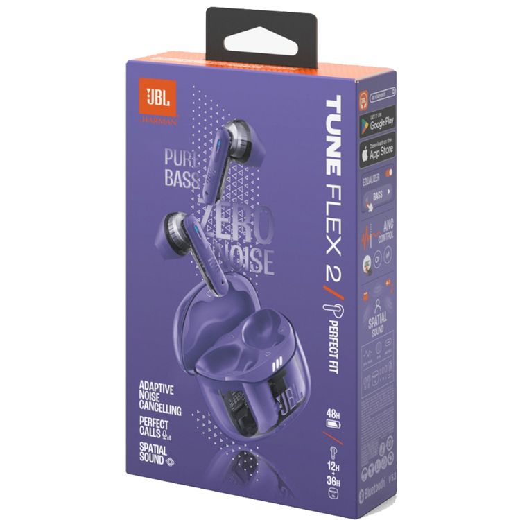 JBL Tune Flex 2 Earbuds with JBL Pure Bass sound, JBL Headphones App, 48 Hours Battery Life, 2 Hours Charging Time - Ghost Purple