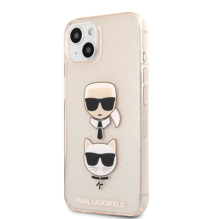 CG MOBILE Karl Lagerfeld TPU Full Glitter Case with Embossed Karl & Choupette Head Compatible for iPhone 13  (6.1") Scratch Resistant, Easy Access to All Ports, Drop