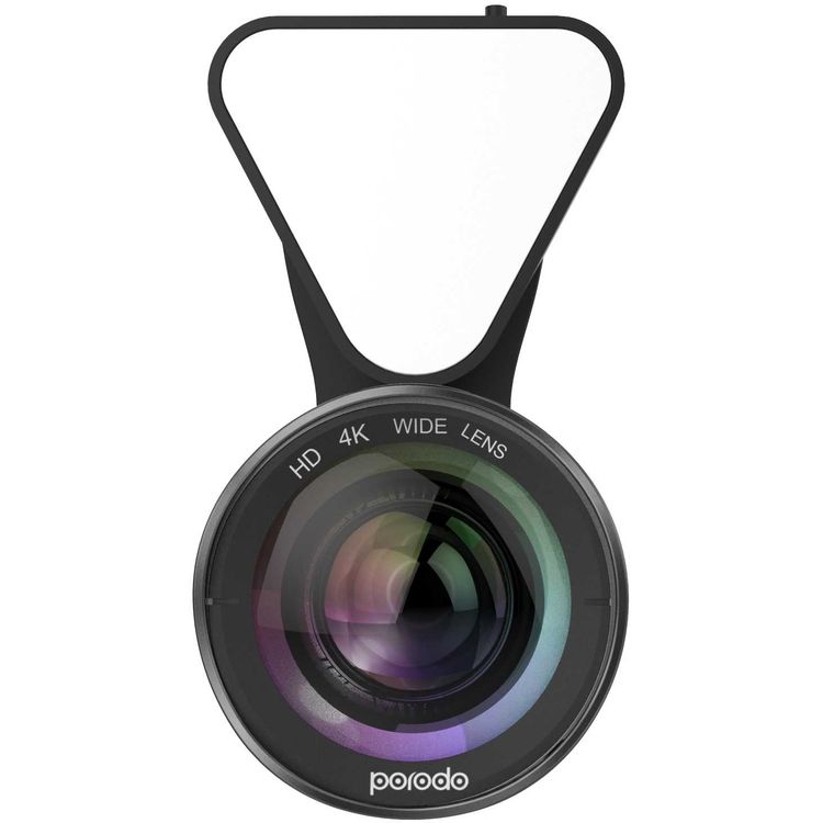 Porodo 3 in 1 Phone Camera Lens with Detachable Flash 3 Level Brightness - Adjustable Angle - 0.6x Wide Angle Lens - 15x Macro Lens - Dual Lens Suitable for Smartphones - Black
