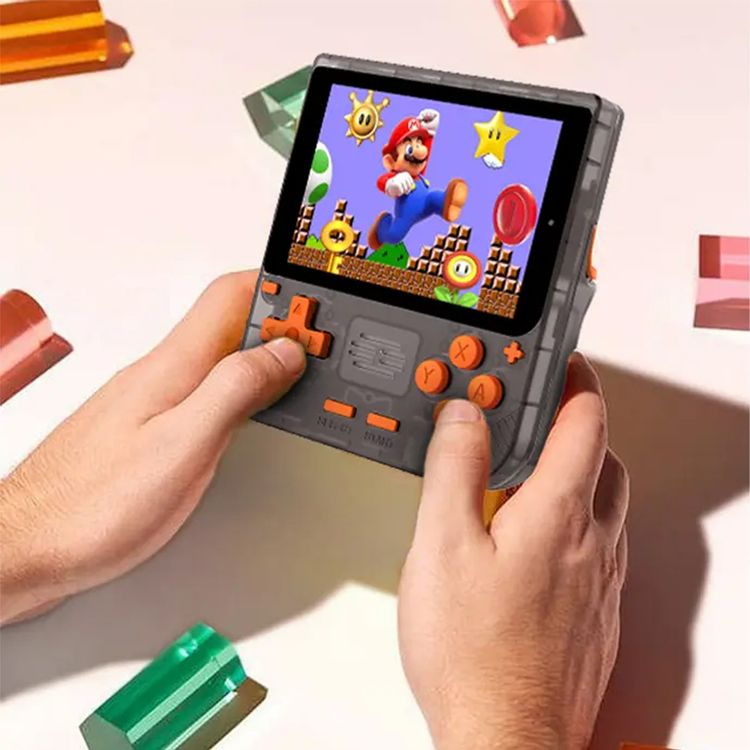 وحدة تحكم ألعاب Porodo Gaming Retro Arcade، محاكي ثلاثي الأبعاد، تصميم مريح، تشغيل صوتي غامر، شاشة IPS مقاس 3.5 بوصة، عمر بطارية 6 ساعات، بطارية 3000 مللي أمبير في الساعة - أسود / برتقالي 