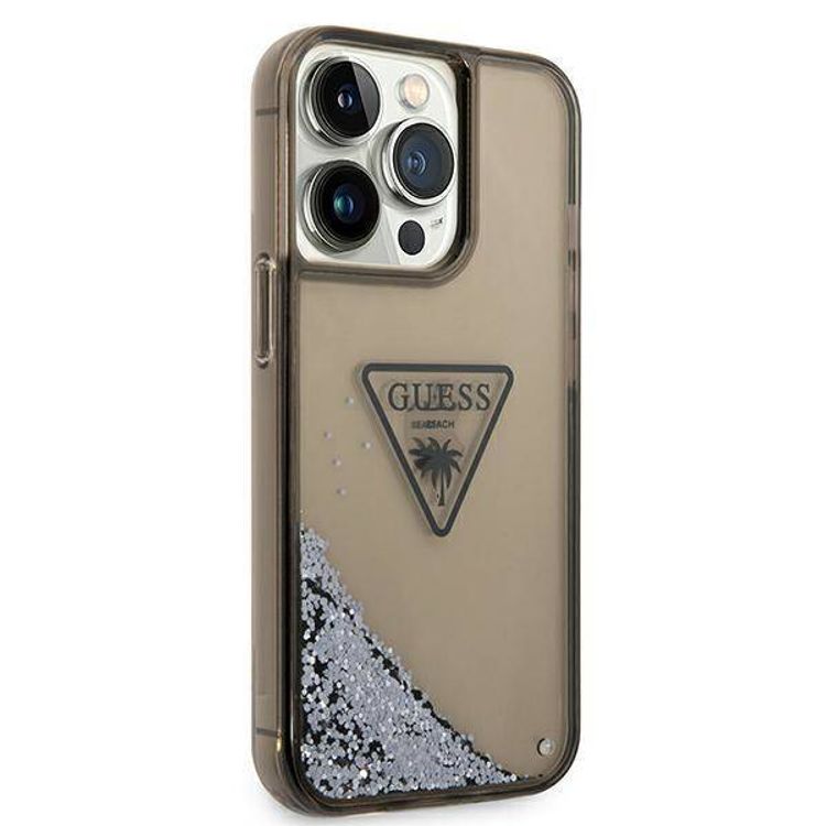 Guess Liquid Glitter Case with Triangle  Translucent Logo - Black - iPhone 15 Pro