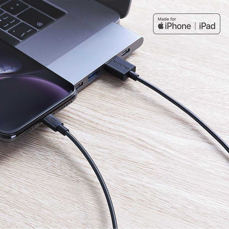 RAVPower 3-Pack USB Cable ( 2m / 1m / 0.2m ) Compatible with iPhone Lightning Devives - Charge & Sync Cord - Durable Fast Charging Connector with Overcharge Protection - Black