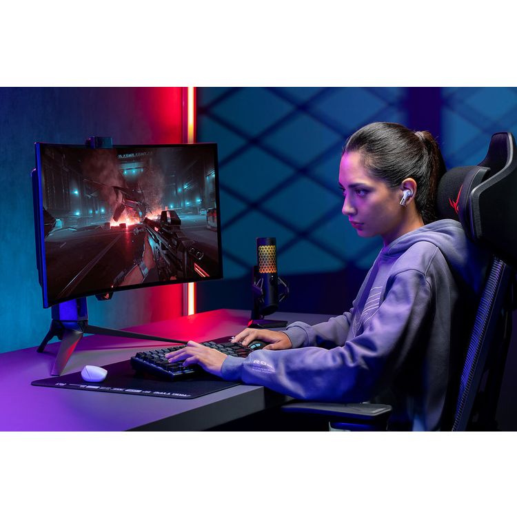 سماعات أذن ASUS ROG Cetra اللاسلكية الحقيقية SpeedNova مع خاصية إلغاء الضوضاء النشطة التكيفية، وبلوتوث ثنائي الوضع واتصال لاسلكي 2.4 جيجاهرتز، وعمر بطارية يصل إلى 46 ساعة، وميكروفون مدمج متعدد الاتجاهات، وتقنية ROG SpeedNova اللاسلكية، وإضاءة ASUS Aura RGB، ونقاط متعددة هجينة - أبيض