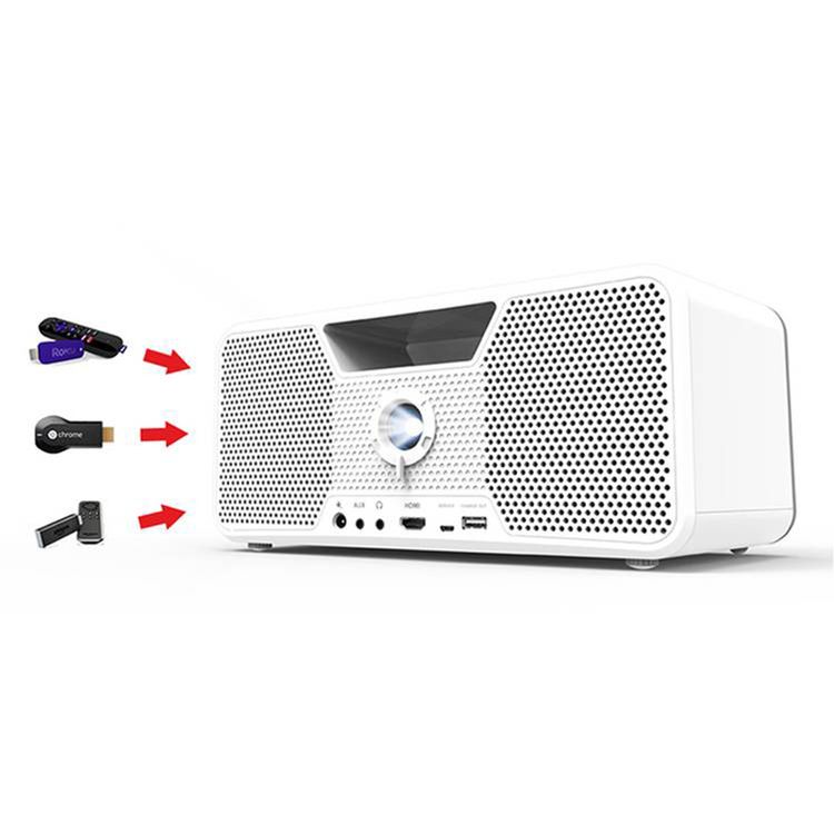 Dashbon Flicks Wireless BoomBox Projector with Versatile HDMI Connection & Bluetooth 4.0, Hi-Fi Audio, 8 Hours Movie Playtime, 56 Hours Music Playtime - White