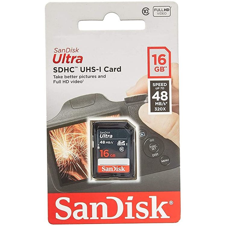SanDisk Ultra 16GB SD SDHC Memory Flash Card UHS-I Class 10 Read Speed up to 48MB/s 320X SDSDUNB-016G-GN3IN Wholesale Lot + (5 Cases)