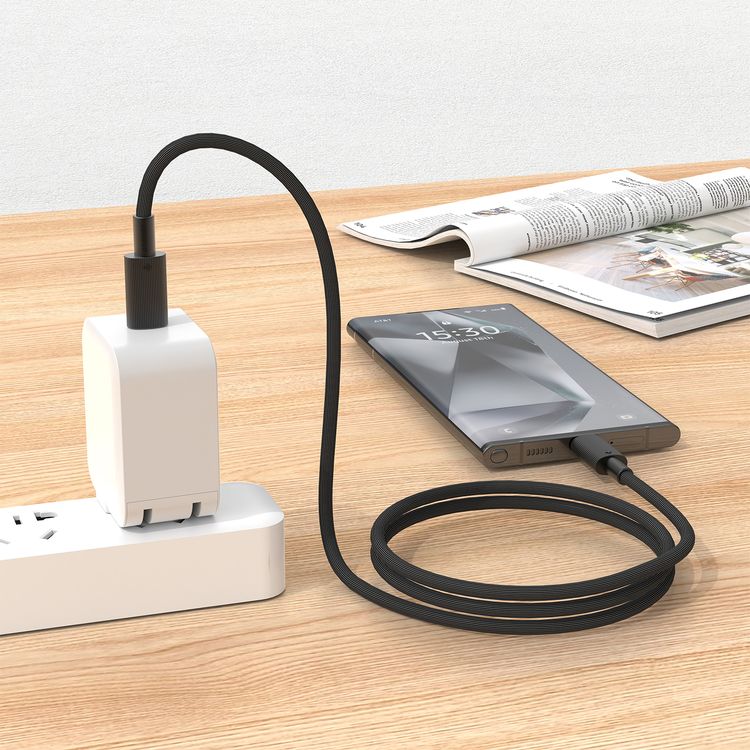 كابل بورودو من النوع C إلى C PVC بطول 3 متر، سرعة نقل 480 ميجابت في الثانية، PD 60 وات، عمر افتراضي يزيد عن 15000 ثنية، خالٍ من التشابك - أسود